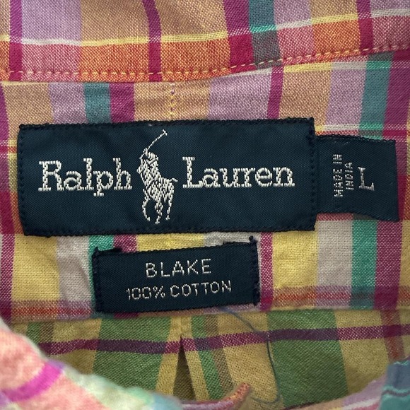 Vintage Ralph Lauren plaid short sleeve purple house button up shirt men's Lg - Picture 3 of 5